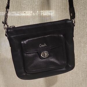 Vintage Coach Black Leather Crossbody Bag with Silver Accents